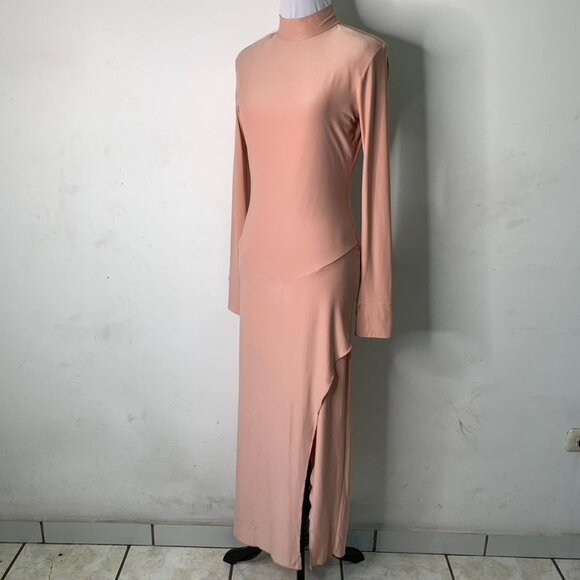 New We Are Women's Nude Long Sleeve Maxi Open Bag Front Slit Dress Size Small - Picture 3 of 16